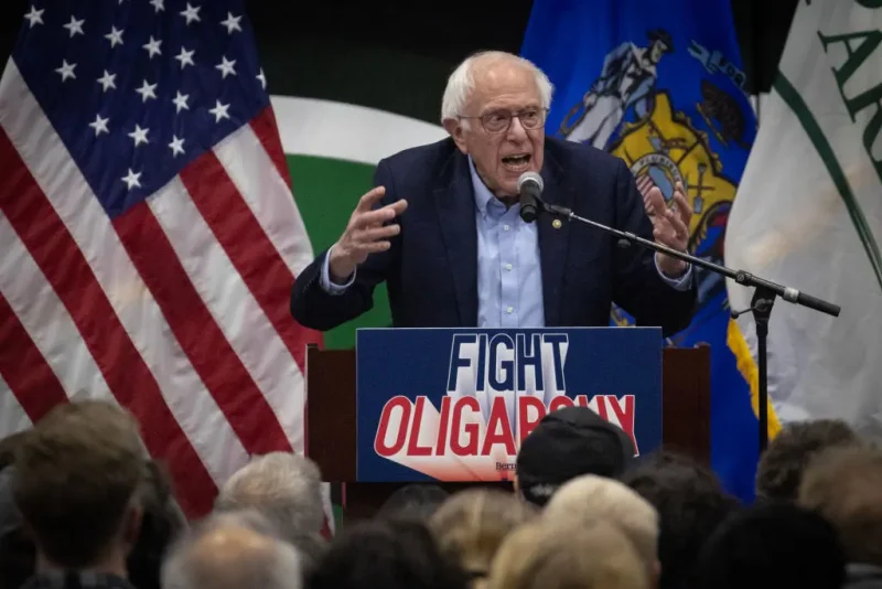 KENOSHA, WISCONSIN - MARCH 07: Senator Bernie Sanders (I-VT) speaks to a capacity crowd during an event at UW-Parkside on March 07, 2025 in Kenosha, Wisconsin. The event is the first of three Midwest speaking engagements billed as "Fighting Oligarchy: Where We Go From Here". (Photo by Scott Olson/Getty Images)