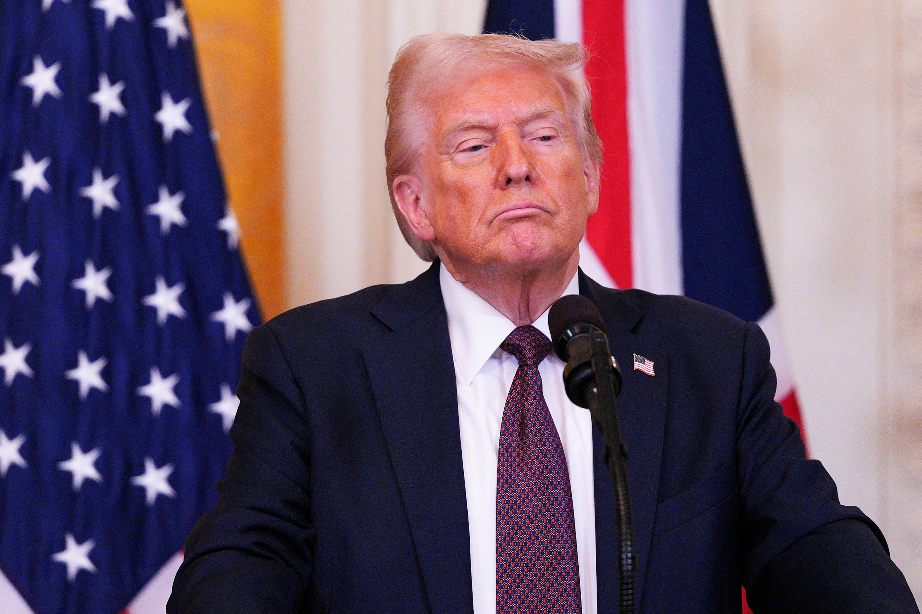 PHOTO: President Donald Trump speaks during a joint press conference with British Prime Minister Keir Starmer in the East Room at the White House, Feb. 27, 2025 in Washington, D.C.