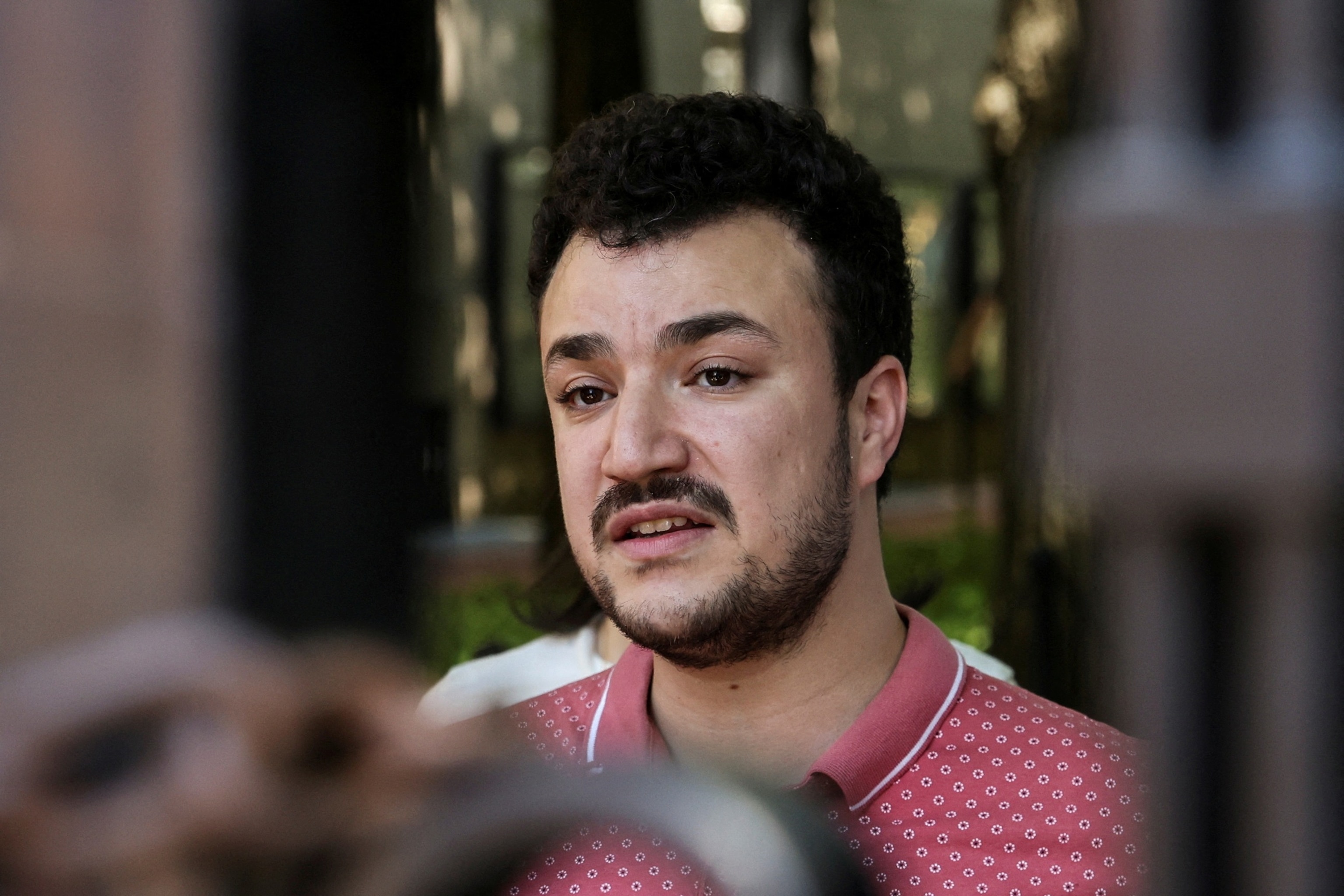 FILE PHOTO: Mahmoud Khalil speaks to members of media about the Revolt for Rafah encampment at Columbia University during the ongoing conflict between Israel and the Palestinian Islamist group Hamas, in New York City